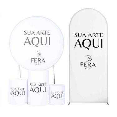 Imagem de Kit Painel de Festa Redondo 1,50m, Trio de Cilindros e Painel Romano P