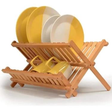 Imagem de Escorredor de Louças Pratos em Bambu Natural Madeira Cozinha