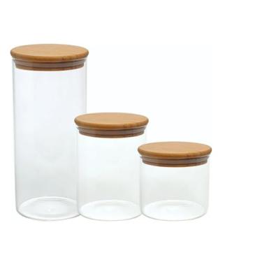 Imagem de Conjunto de Potes de Vidro com Tampa de Bambu, 3 Peças, 1,5L/1L/600ml, Hermético