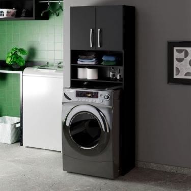 Imagem de Armário Multuso Brescia para Maquina de Lavar 2 Portas Preto - Pnr Móveis