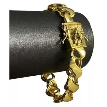 Imagem de Pulseira Friso S 13Mm Fecho Jesus Cristo Banhado A Ouro 18K - Tojoia18