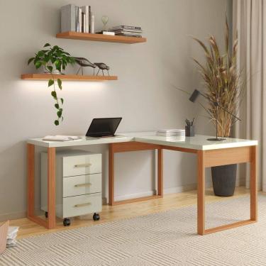 Imagem de Escrivaninha para Escritório 100% Mdf Industrial Freijó / Off White