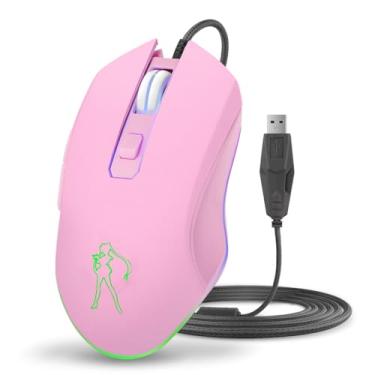 Imagem de Mouse de computador USB com fio, rosa, 7 cores retroiluminadas, botões silenciosos para MacBook, PC, laptop