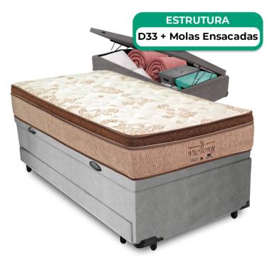 Imagem de Bicama Baú Solteiro E Colchão Victory Molas Vstore 78x188x30