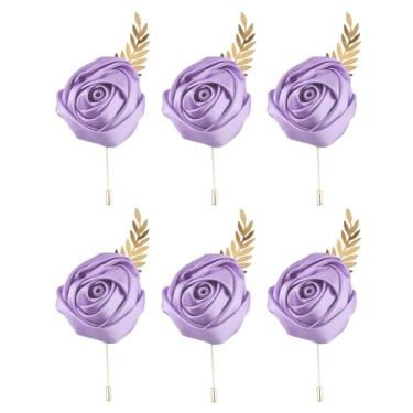 Imagem de Terno masculino rosa de seda sintética, flor artificial e broche de folhas douradas, alfinete de lapela para noivo padrinho, casamento, baile, baile, festa, 12-Pack, Poliéster, Sem Pedra Preciosa