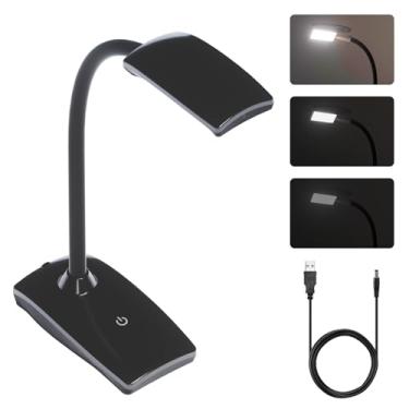 Imagem de LUTW Luminária De Mesa Led 3 Níveis Brilho Regulável, Preta, Flexível, Com Pescoço Ganso, Sensível Ao Toque, 5W, 450Lm, Para Casa, Escritório, Quarto, Leitura, Estudo, Cabo Usb 1,5 M
