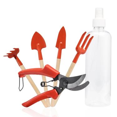Imagem de Kit Jardinagem Pá Larga Estreita Ancinho Garfo Alicate de Poda Borrifador Pulverizador 500ml(Kit 2 PRETO)