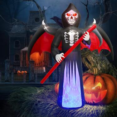 Imagem de Kalolary Foice Inflável Para Áreas Externas De Halloween, 8,3 Pés Comprimento, Ceifador Fantasma, Decoração Gramado, Com Luzes Led Embutidas Festas Internas, E Jardim
