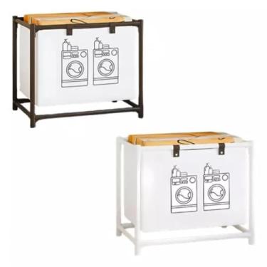Imagem de Cesto Organizador de Roupas Duplo com Estrutura Metálica, Design de Lavanderia, Disponível em Branco e Marrom