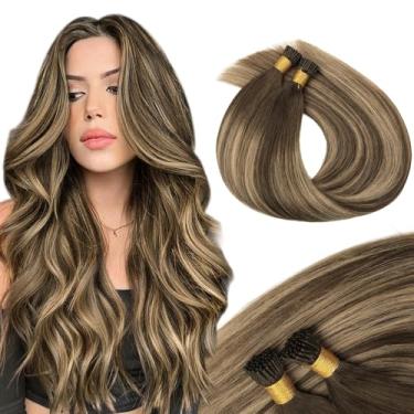 Imagem de MAXITA Extensões De Cabelo I Tip, Humano, Balayage Castanho Chocolate A Loiro Caramelo 100G/50S 24", Uso Confortável, Queratina 100% Remy Real Itip