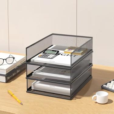 Imagem de Organizador de arquivos de mesa de malha A3, bandeja de papel empilhável, classificador de documentos de mesa, armazenamento de arquivos, organizador de bandeja de papel de 3/4/5 camadas, acessórios