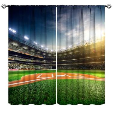 Imagem de Cortinas de janela de campo de beisebol, jogo de beisebol, estádio, arena, bola esportiva, estampa moderna, cortinas de janela para meninos, homens, adolescentes, quarto, sala de jogos, academia, 107