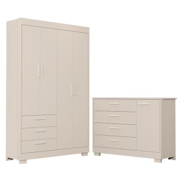 Imagem de Jogo de Quarto Infantil Zaki com Guarda Roupa 4 Portas e 7 Gavetas em MDF 124cm Bege Reller Móveis