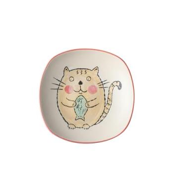 Imagem de Prato de sopa redondo requintado criativo de cerâmica pintada à mão japonesa - prato quadrado de 20 cm - gato koi de borda vermelha