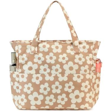 Imagem de Sacola de praia para piscina feminina grande bolsa de ginástica com compartimento molhado para viagens de fim de semana à prova d'água, Flor bege 157, X-Large