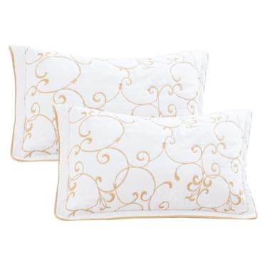 Imagem de Sanracie Conjunto de 2 fronhas tamanho queen 100% algodão (50,8 cm x 76,2 cm), fronhas de cama acolchoadas com padrão bordado, fecho de envelope, capas de almofada macias respiráveis