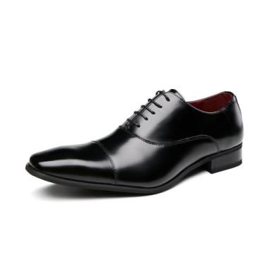 Imagem de Sapato social masculino Oxford de couro legítimo, bico quadrado, cadarço estilo britânico, bico curto, sapatos formais, Preto, 40
