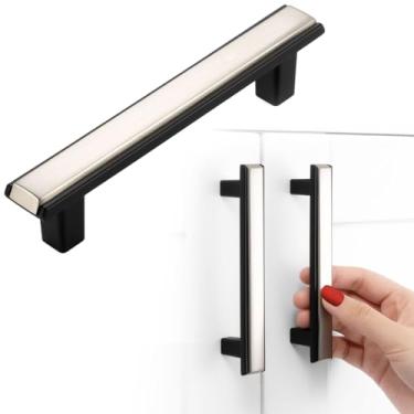 Imagem de BEROSSA Espaçamento de parafusos de 9,8 cm, puxadores de armário de 2 tons de níquel e preto, puxadores de móveis de cozinha, pacote com 5 | Ferragens sólidas para porta de armário quarto cômoda gaveta banheiro vaidade 2281