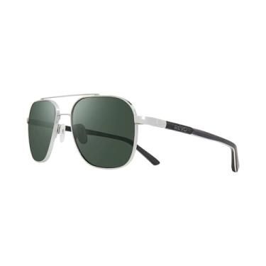 Imagem de Revo Óculos de sol Arthur: Lente de vidro de cristal polarizada com armação de aviador de metal, Armação cromada com lente verde esfumaçada, 56-17-140