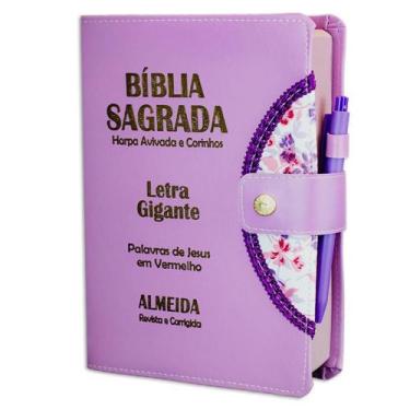 Imagem de Biblia Sagrada Letra Gigante Botão Lilas - C/ Harpa - REI DAS BIBLIAS