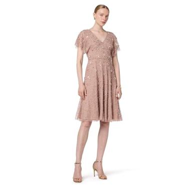 Imagem de Adrianna Papell Vestido feminino esvoaçante com contas, Ouro rosa, 36