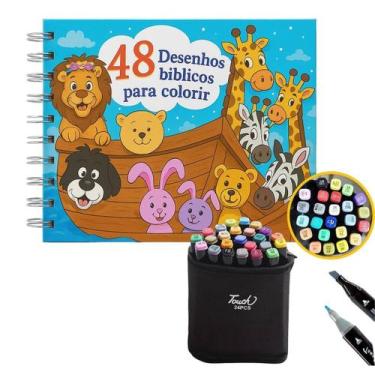 Imagem de Kit Colorir Historias Biblicas 48 Folhas + 24 Canetinhas - Mimos Pet