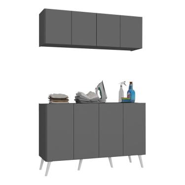 Imagem de Conjunto Lavanderia Retrô Multiuso Armário Aéreo E Balcão Mp5053 Grafite branco