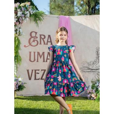 Imagem de Vestido Infantil Menina Princesa Unicórnio Babados Bonekinhas, 14, Azu