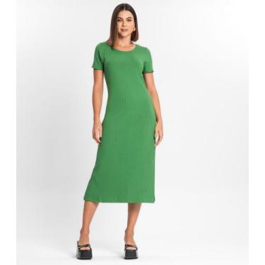 Imagem de Vestido Midi Ribana Canelada Básico Rovitex Verde - Rovitex Básicos, M