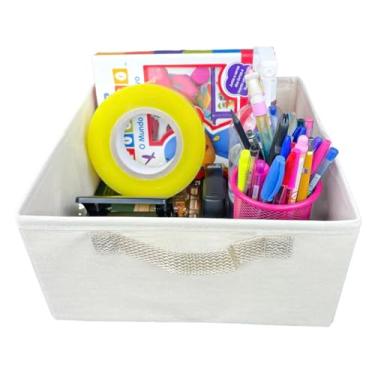 Imagem de Caixa Organizadora para escritório Modelo Premium compacta - Com Alça e Dobrável - Multiuso (Bege)