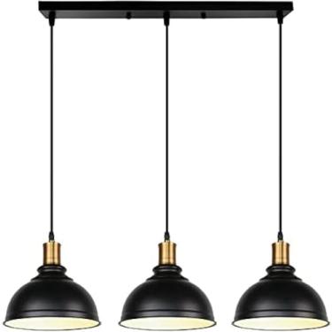 Imagem de Luminária Pendente Vintage Preta, Lustres De 3 Cabeças Para Entrada, Luminárias De Cozinha De Metal Lâmpada De Teto Pendurada Com Cabo Ajustável, C