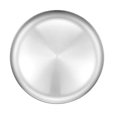 Imagem de ＫＬＫＣＭＳ Prato de acampamento de aço inoxidável, prato de jantar redondo polido, lavável com segurança na máquina de lavar louças para cozinha, bifes, 36cm