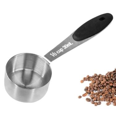 Imagem de Rimoev Copo Medidor De 1/8 Xícara (2 Colheres Sopa/30 Ml/30 Cc/1 Oz), Colher Pequena Café Aço Inoxidável Com Cabo Silicone Preto, Utensílios Cozinha Para Cozinhar