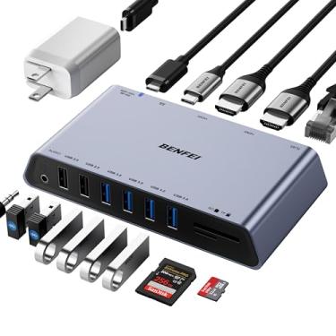 Imagem de BENFEI Displaylink 12 Em 1 Usb 3.0 Universal Docking Station Com Tela Hdmi Dupla/6 Portas Usb/Leitor De Cartão Sd/Tf/Rede Gigabit Ethernet/Conector Fone Ouvido Fêmea 3,5 Mm Compatível Windows E Mac