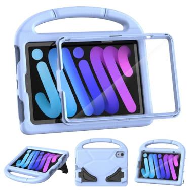 Imagem de TOEVEK Capa infantil para iPad mini 7 (A17 Pro) 2024/Mini 6 2021, iPad mini 7ª/6ª geração com protetor de tela - capa protetora à prova de choque com alça para iPad de 8,3 polegadas, azul claro