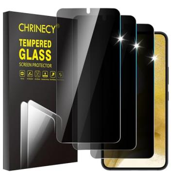 Imagem de CHRINECY Pacote com 3 protetores de tela de privacidade para Samsung Galaxy S22/S23 5G, película de vidro temperado, dureza 9H, antiarranhões, clareza HD premium, compatível com capas, fácil