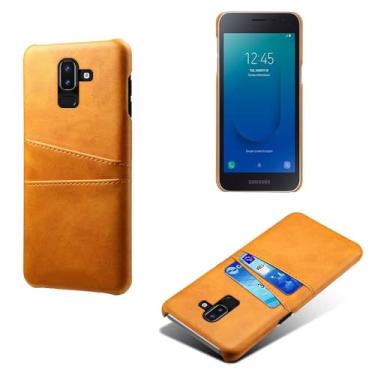 Imagem de Capas Compatível com Samsung Galaxy J8 2018,Caso de couro PU-Tampa de telefone a prova de choque com 2 slots de cartão,Proteção anti-impressão digital e anti-gota-Yellow