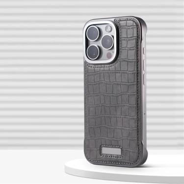 Imagem de HPQWN Capa fina de couro para iPhone 16, capa antiqueda de luxo, sem moldura, leve (para iPhone 16/WB, cinza EY)