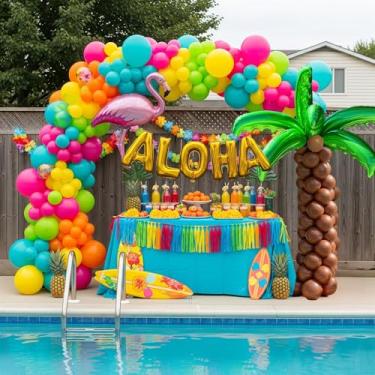 Imagem de FROUFING Tropical Balloon Garland Arch Kit 139pcs with Flamingo Letter Coconut Tree Pineapple letter mylar balloons for Summer Beach Party Hawaiian Theme Birthday Decorations