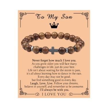 Imagem de Pulseira To My Son da Mom Dad Pulseira masculina com contas cruz Jesus Cristão Presentes para Filho Presentes de aniversário inspiradores para homens, Large, Metal, Sem Pedra Preciosa