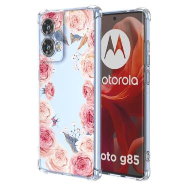 Imagem de RRXSYXL Capa para Moto G85 5G com estampa floral transparente, capa macia à prova de choque para Motorola G85 5G, floral rosa
