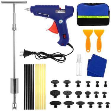Imagem de QWORK Kit de ferramentas de reparo de amassados de carroceria, kit de extrator de amassados, ferramenta de remoção de amassados de carro, reparo de amassados sem pintura com martelo deslizante e 16