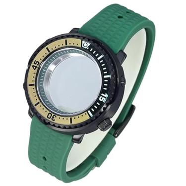 Imagem de FEIYASHI Caixa de relógio preta enlatada tartaruga de atum vidro de cristal de safira para NH34 NH35 NH36 movimento 100 m à prova d'água, Movimento 16 nh35 + anel capítulo verde, Caixa de relógio de