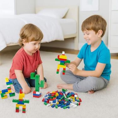 Imagem de Brinquedo Educativo de Montar Infantil – Blocos Coloridos em Formato de Quadrado e Retângulo, Estimula Criatividade e Coordenação