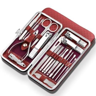 Imagem de Conjunto profissional de manicure - 19 em 1 - Kit de pedicure em aço inoxidável com alicate e cortador para paroníquia | Utensílios para cuidados com as unhas em casa e salão, vermelho