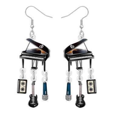 Imagem de DALANE Brincos de acrílico engraçados com pingente de piano de cauda, instrumento musical, joias legais, presentes de apreciação para professores de música, presentes para mulheres, amuletos de música