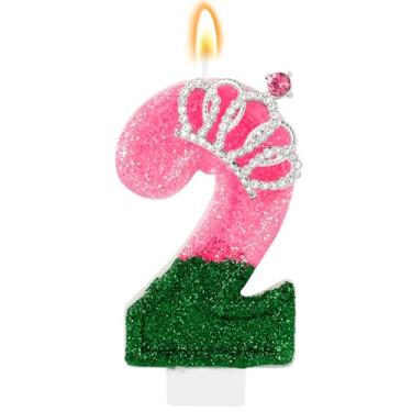 Imagem de IDIJOLI Wicked Vela de aniversário rosa e verde, número 2, topo de bolo, decoração de cupcake, decoração de festa temática de bruxa, aniversário, celebrações, suprimentos, lembrancinhas
