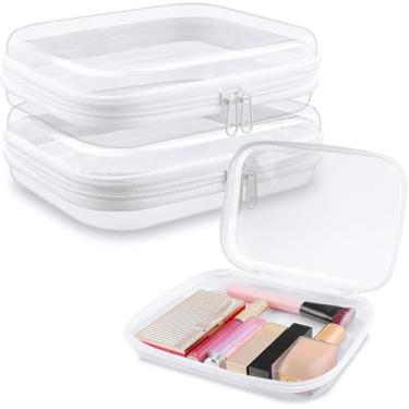 Imagem de LSGCQ Capa rígida transparente com zíper, 3 peças, bolsa rígida de plástico, estojo organizador transparente para higiene pessoal, caixa de cosméticos, caixas de armazenamento, Branco, 5"x3"x2"