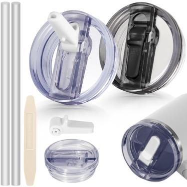 Imagem de ANTAND Tampa de canudo dobrável de 396 g para acessórios Stanley Cup, pacote com 2 tampas à prova de vazamento para copos Stanley de 400 ml, substituição removível sem derramamento (branco, preto)