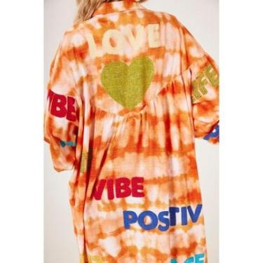 Imagem de Chemise Ampla Tie Dye Laranja Digital Estampa Love Yacamim N6-Feminino